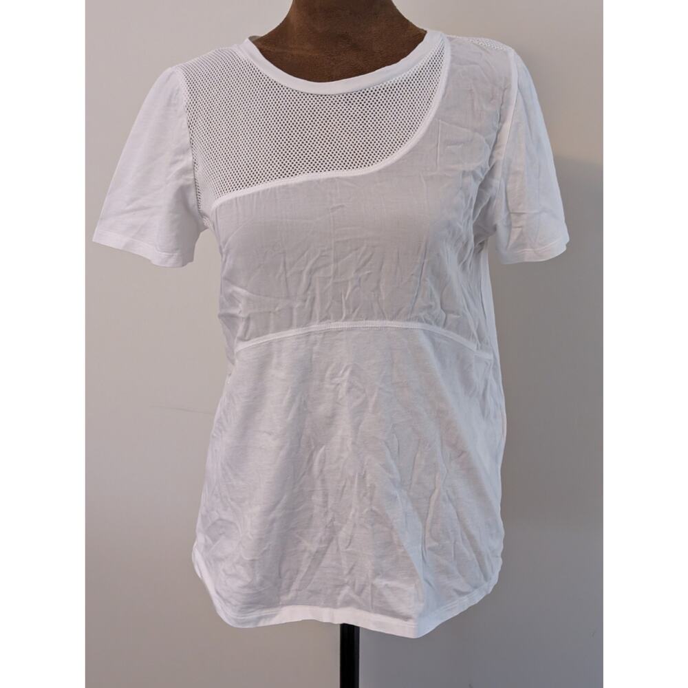 Sandro Paris White Mixed Media Mesh Inset Tee - Size 1 (Small) - Picture 2 of 10